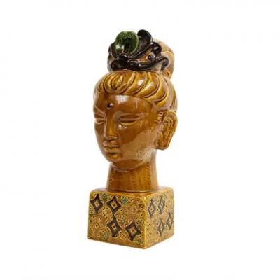 Aldo Londi Aldo Londi Bitossi Kwan Yin Buddha Ceramic Caramel Brown Paisley