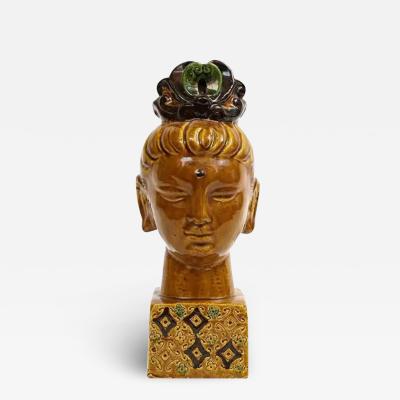 Aldo Londi Aldo Londi Bitossi Kwan Yin Buddha Ceramic Caramel Brown Paisley