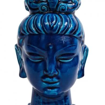 Aldo Londi Aldo Londi Bitossi Kwan Yin Ceramic Blue Buddha Bust