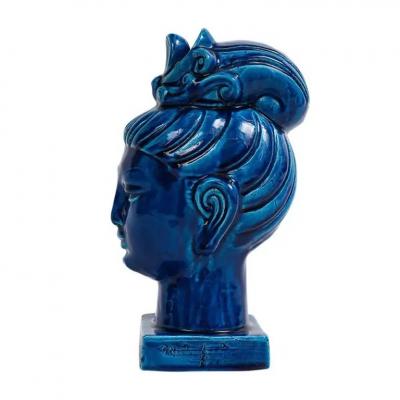 Aldo Londi Aldo Londi Bitossi Kwan Yin Ceramic Blue Buddha Bust