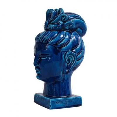 Aldo Londi Aldo Londi Bitossi Kwan Yin Ceramic Blue Buddha Bust