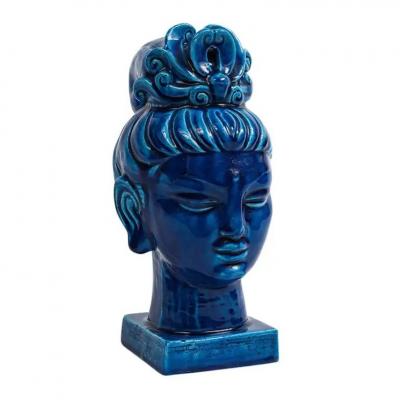 Aldo Londi Aldo Londi Bitossi Kwan Yin Ceramic Blue Buddha Bust