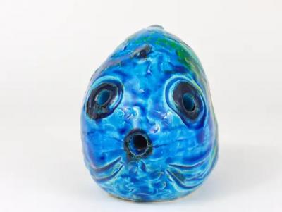 Aldo Londi Aldo Londi Bitossi Rimini Blue Glazed Fish Sculpture Figurine Italy 1950s