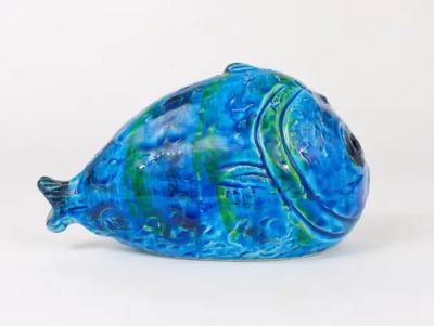Aldo Londi Aldo Londi Bitossi Rimini Blue Glazed Fish Sculpture Figurine Italy 1950s