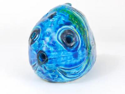Aldo Londi Aldo Londi Bitossi Rimini Blue Glazed Fish Sculpture Figurine Italy 1950s
