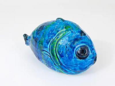 Aldo Londi Aldo Londi Bitossi Rimini Blue Glazed Fish Sculpture Figurine Italy 1950s