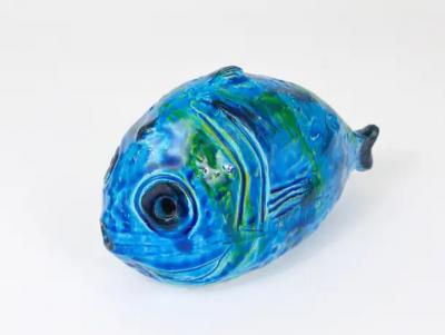 Aldo Londi Aldo Londi Bitossi Rimini Blue Glazed Fish Sculpture Figurine Italy 1950s