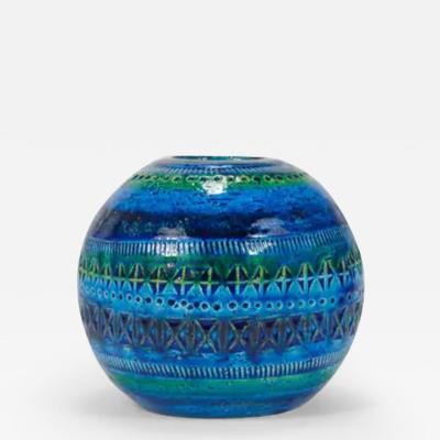 Aldo Londi Aldo Londi Bitossi Rimini Blue Glazed Mid Century Ceramic Ball Vase Italy 1950
