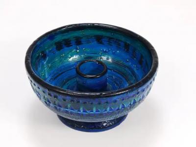Aldo Londi Aldo Londi Bitossi Rimini Blue Glazed Midcentury Candle Holder Bowl 1950s