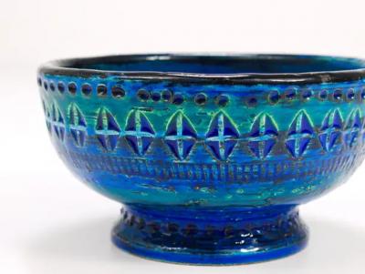 Aldo Londi Aldo Londi Bitossi Rimini Blue Glazed Midcentury Candle Holder Bowl 1950s