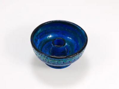 Aldo Londi Aldo Londi Bitossi Rimini Blue Glazed Midcentury Candle Holder Bowl 1950s