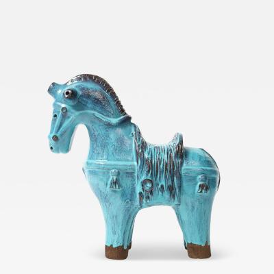 Aldo Londi Aldo Londi Bitossi Rosenthal Netter Horse Ceramic Cyan Blue Signed