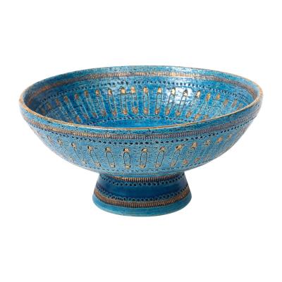 Aldo Londi Aldo Londi Bitossi Safety Pin Bowl Ceramic Blue Gold Signed