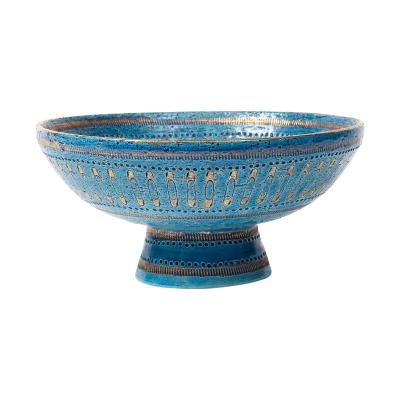 Aldo Londi Aldo Londi Bitossi Safety Pin Bowl Ceramic Blue Gold Signed