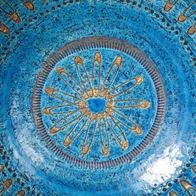 Aldo Londi Aldo Londi Bitossi Safety Pin Bowl Ceramic Blue Gold Signed