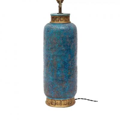 Aldo Londi Aldo Londi Bitossi Table Lamp Ceramic Blue Gold Cinese Signed
