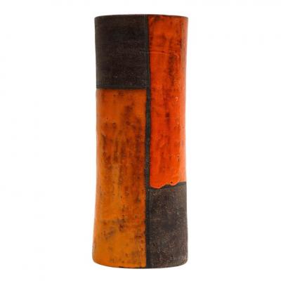 Aldo Londi Aldo Londi Bitossi Vase Ceramic Mondrian Yellow Orange Brown Signed