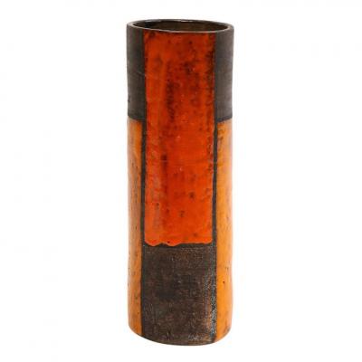 Aldo Londi Aldo Londi Bitossi Vase Ceramic Mondrian Yellow Orange Brown Signed