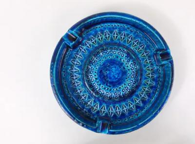 Aldo Londi Aldo Londi Bitossi Very Large Round Rimini Blue Glazed Midcentury Ashtray 1950s
