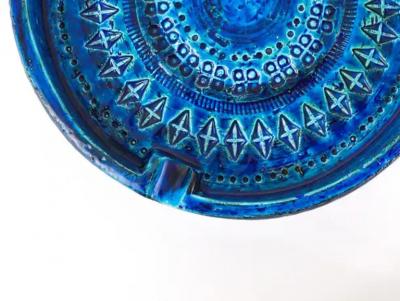 Aldo Londi Aldo Londi Bitossi Very Large Round Rimini Blue Glazed Midcentury Ashtray 1950s