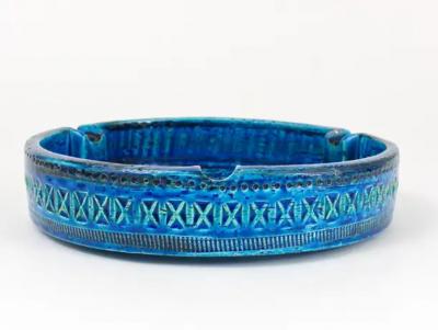 Aldo Londi Aldo Londi Bitossi Very Large Round Rimini Blue Glazed Midcentury Ashtray 1950s