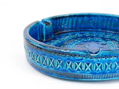 Aldo Londi Aldo Londi Bitossi Very Large Round Rimini Blue Glazed Midcentury Ashtray 1950s