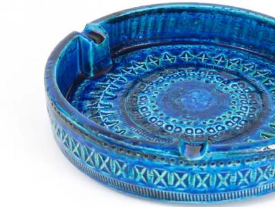 Aldo Londi Aldo Londi Bitossi Very Large Round Rimini Blue Glazed Midcentury Ashtray 1950s