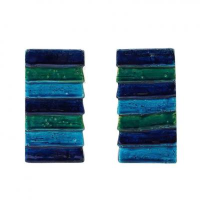 Aldo Londi Aldo Londi Bitossi for Raymor Cordova Bookends Ceramic Blue Green Signed