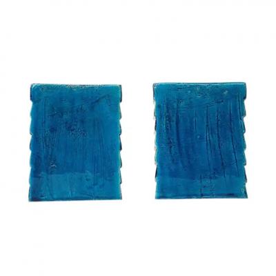 Aldo Londi Aldo Londi Bitossi for Raymor Cordova Bookends Ceramic Blue Green Signed