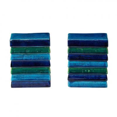Aldo Londi Aldo Londi Bitossi for Raymor Cordova Bookends Ceramic Blue Green Signed