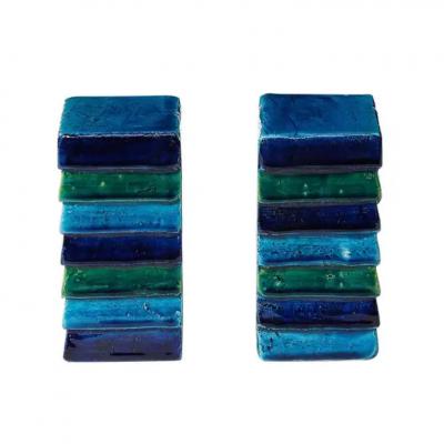 Aldo Londi Aldo Londi Bitossi for Raymor Cordova Bookends Ceramic Blue Green Signed