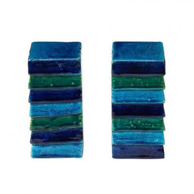 Aldo Londi Aldo Londi Bitossi for Raymor Cordova Bookends Ceramic Blue Green Signed