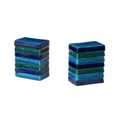Aldo Londi Aldo Londi Bitossi for Raymor Cordova Bookends Ceramic Blue Green Signed