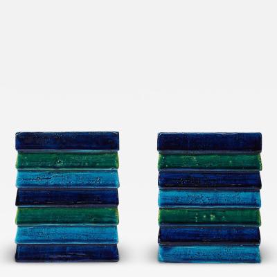 Aldo Londi Aldo Londi Bitossi for Raymor Cordova Bookends Ceramic Blue Green Signed