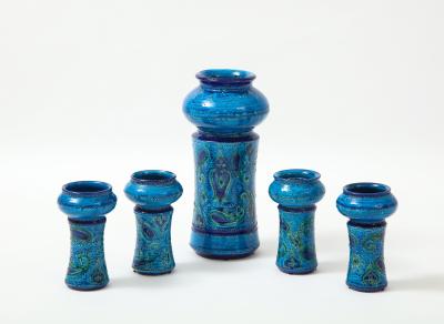 Aldo Londi Aldo Londi For Bitossi Vase With Four Matching Candle Holders