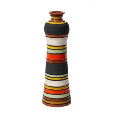 Aldo Londi Aldo Londi Thailandia Vase Ceramic Stripes Orange Black White Signed