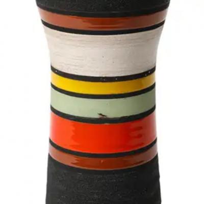 Aldo Londi Aldo Londi Thailandia Vase Ceramic Stripes Orange Black White Signed