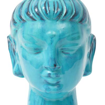 Aldo Londi Aldo Londi for Bitossi Kwan Yin Guanyin Head Sculpture Cyan Turquoise Glazed