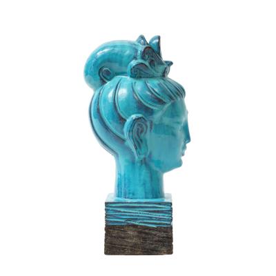 Aldo Londi Aldo Londi for Bitossi Kwan Yin Guanyin Head Sculpture Cyan Turquoise Glazed