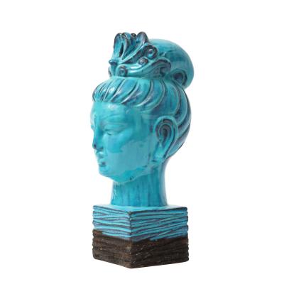 Aldo Londi Aldo Londi for Bitossi Kwan Yin Guanyin Head Sculpture Cyan Turquoise Glazed