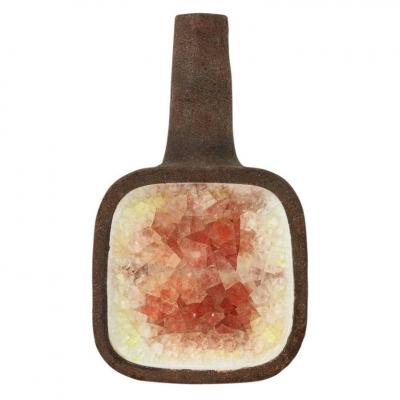 Aldo Londi Aldo Londi for Bitossi Vase Ceramic Fused Glass Red White Brown Signed