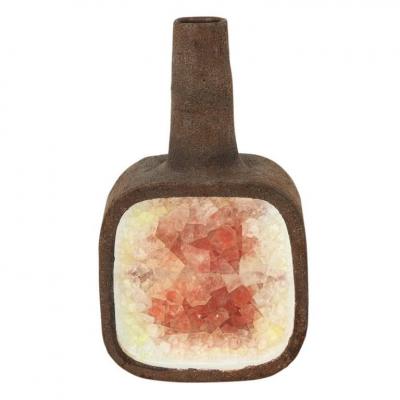 Aldo Londi Aldo Londi for Bitossi Vase Ceramic Fused Glass Red White Brown Signed