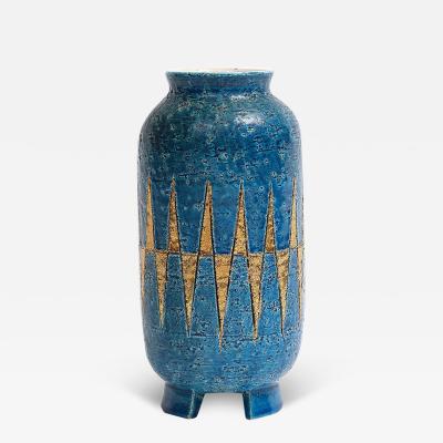 Aldo Londi Bitossi Vase Ceramic Blue Gold Geometric Signed