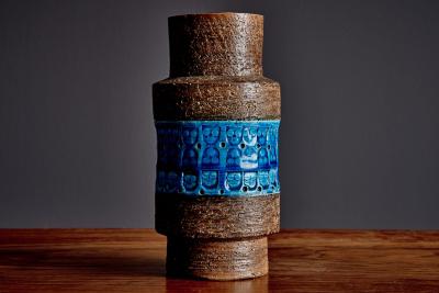 Aldo Londi Ceramic Vase with blue glazed Motif by Aldo Londi for Bitossi