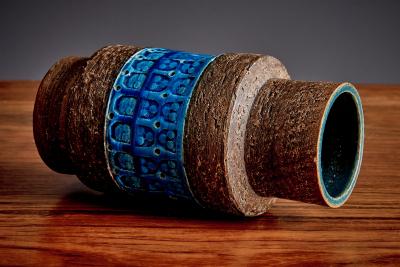 Aldo Londi Ceramic Vase with blue glazed Motif by Aldo Londi for Bitossi