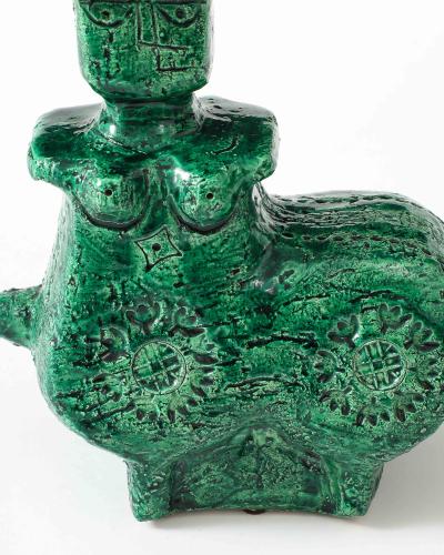 Aldo Londi Green Ceramic Therianthrope Sculpture by Aldo Londi for Bitossi Italy c 1960