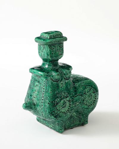 Aldo Londi Green Ceramic Therianthrope Sculpture by Aldo Londi for Bitossi Italy c 1960