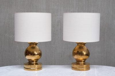 Aldo Londi Large Pair of Aldo Londi Gold Glazed Ceramic Table Lamps Luxus Vittsj 1970s