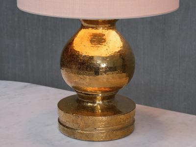 Aldo Londi Large Pair of Aldo Londi Gold Glazed Ceramic Table Lamps Luxus Vittsj 1970s