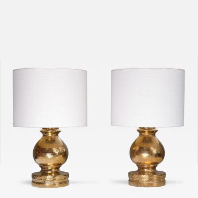 Aldo Londi Large Pair of Aldo Londi Gold Glazed Ceramic Table Lamps Luxus Vittsj 1970s